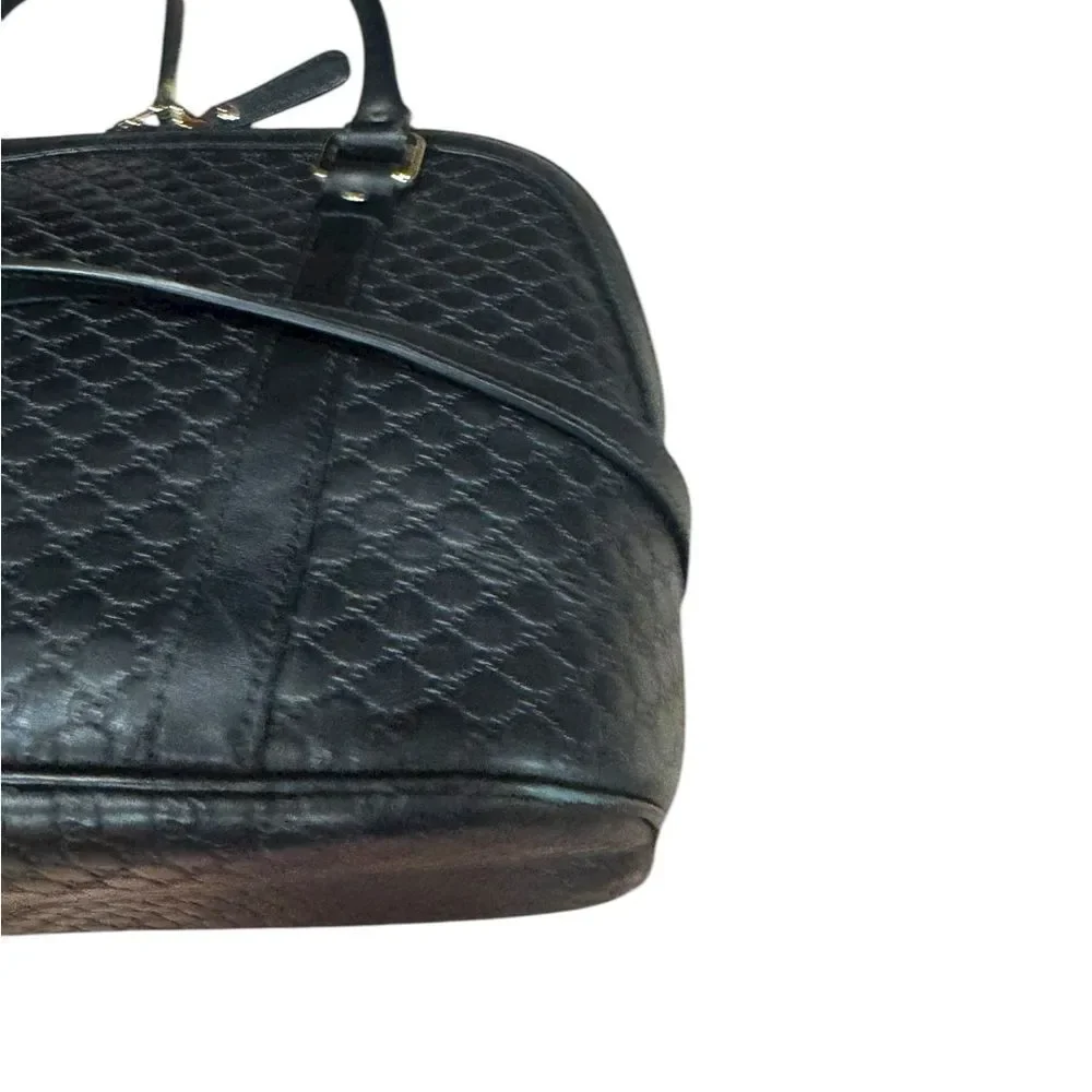 GUCCI Black Microguccisima Leather Top Handle 2way Dome Bowler Bag Satchel Auth